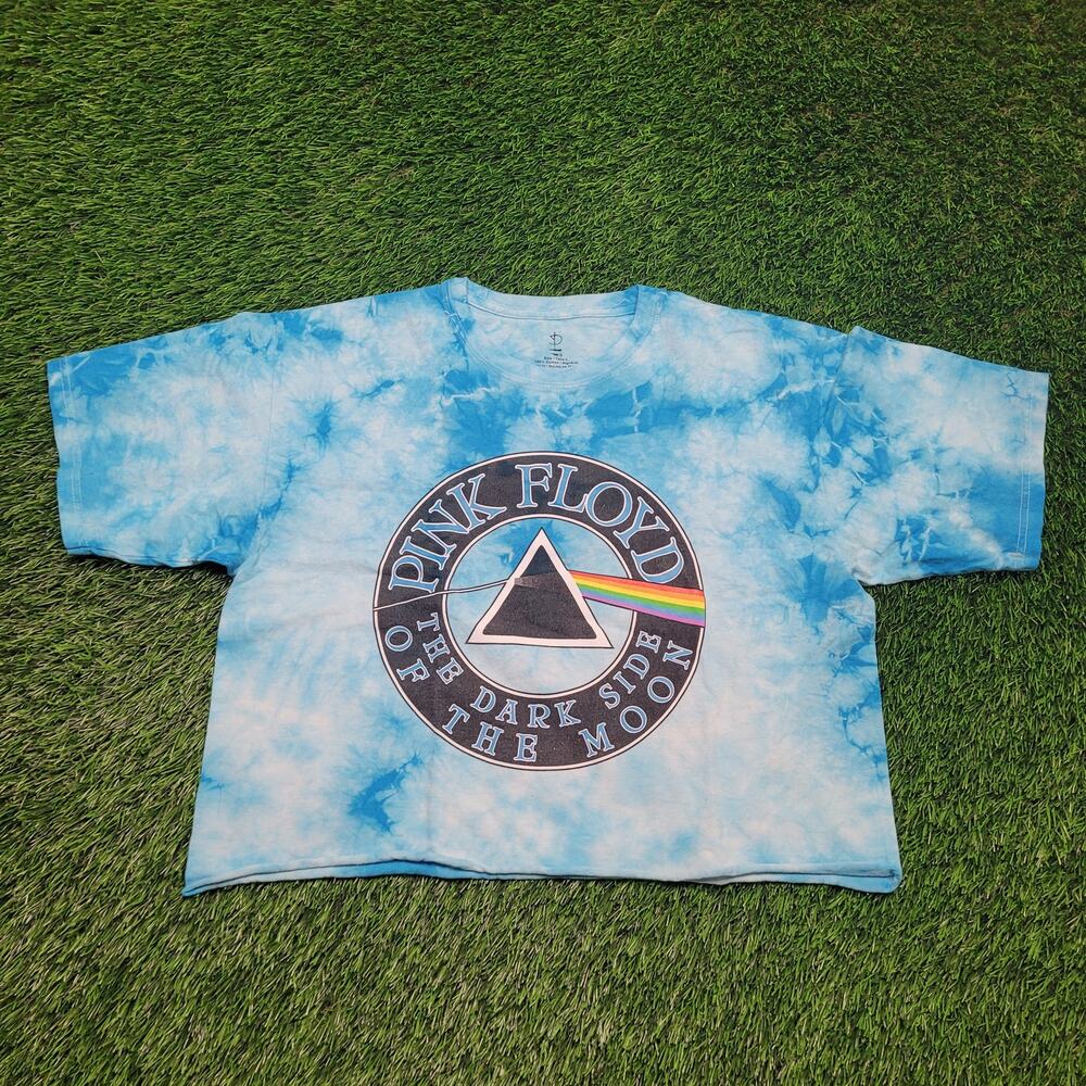 Pink Floyd Tie-Dye Crop Top Mens L Boxy Fit Streetwear Tee Dark Side of the Moon